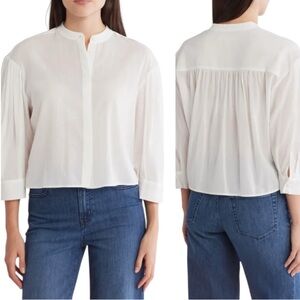 Frame White Puff Sleeve Crop Poplin Button Front Shirt Size Large New